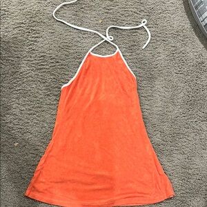 Pink Lily sz M Orange Terry Halter Dress with White Trim